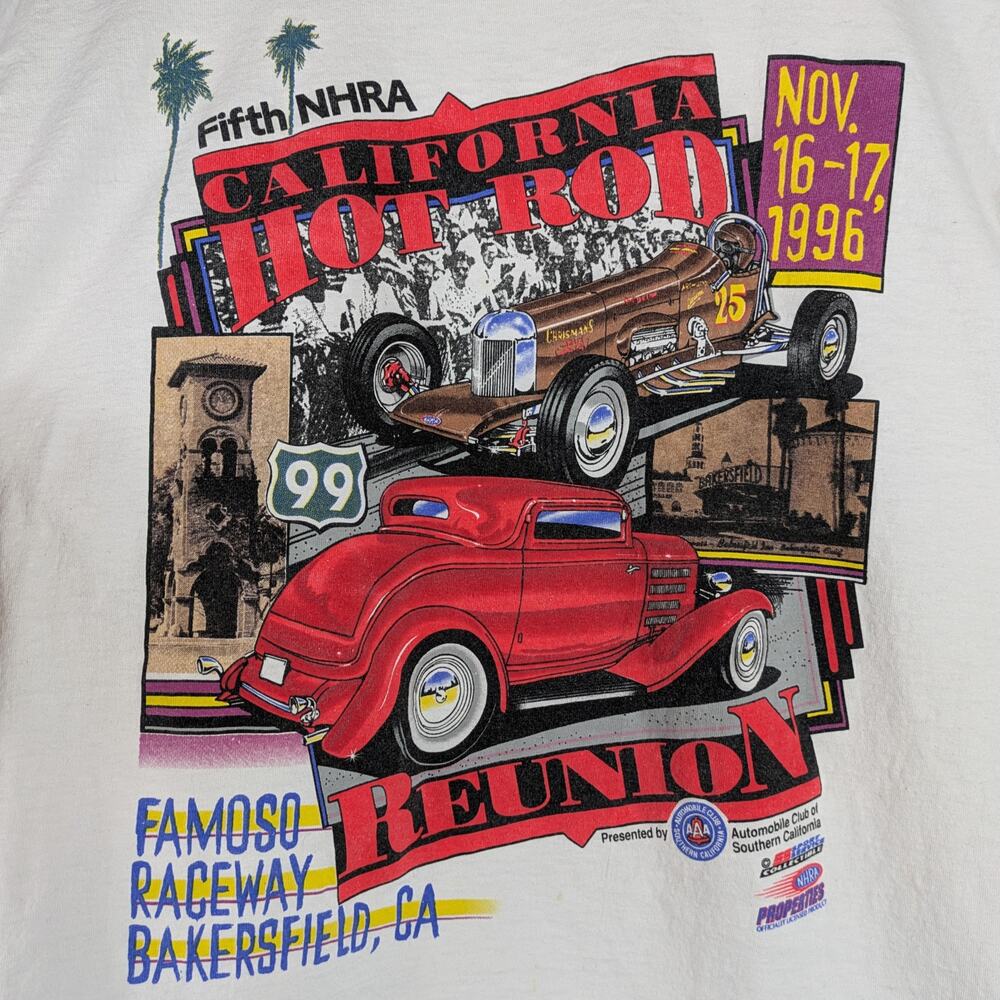 Vintage 1996 90s Mens Drag Racing L T-Shirt 5th NHRA Hot Rod Reunion Fomosa CA - Picture 3 of 10